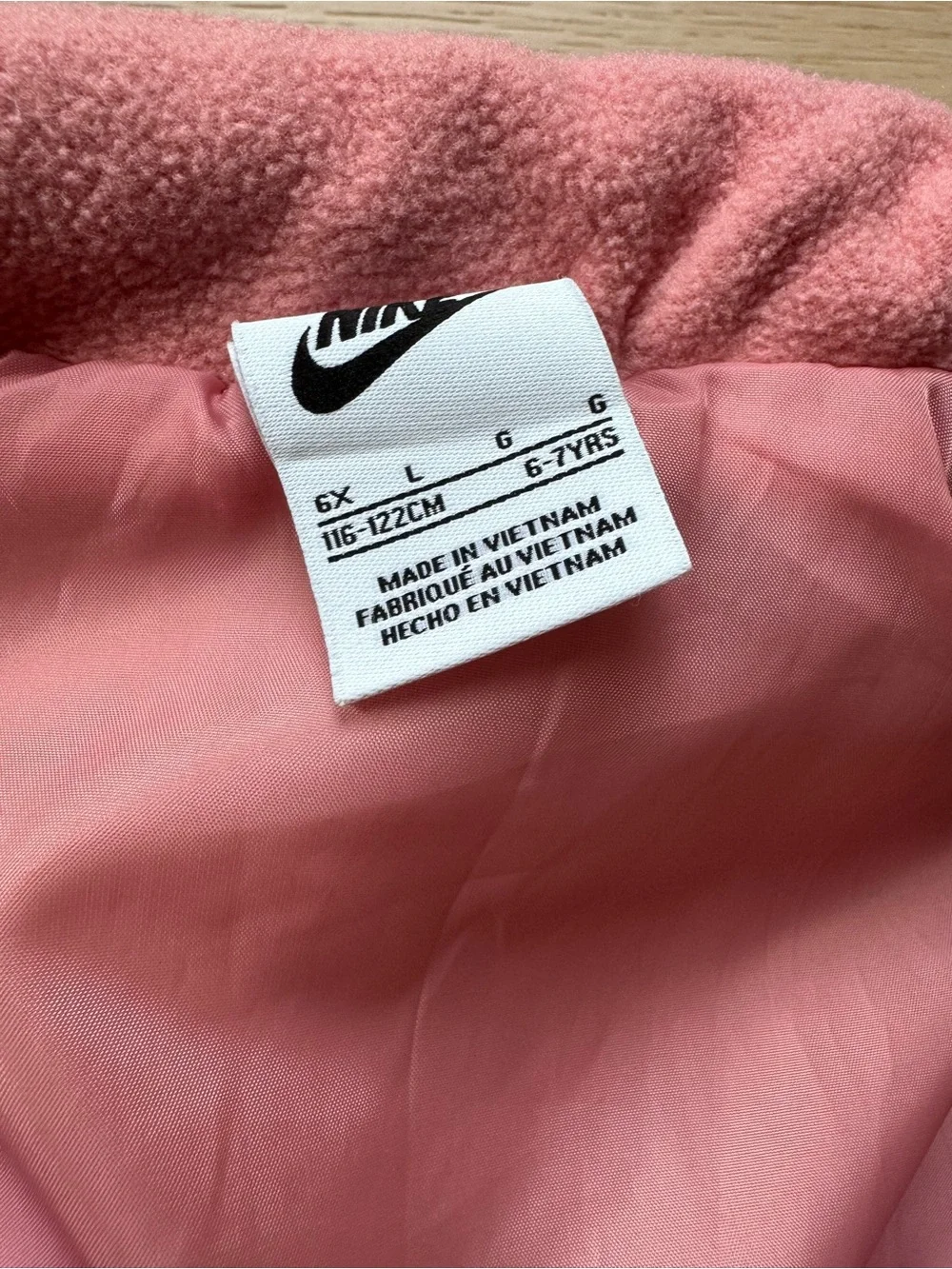 Girls Nike Pink Puffer Vest with Animal Print Yoke - Size 6/7
